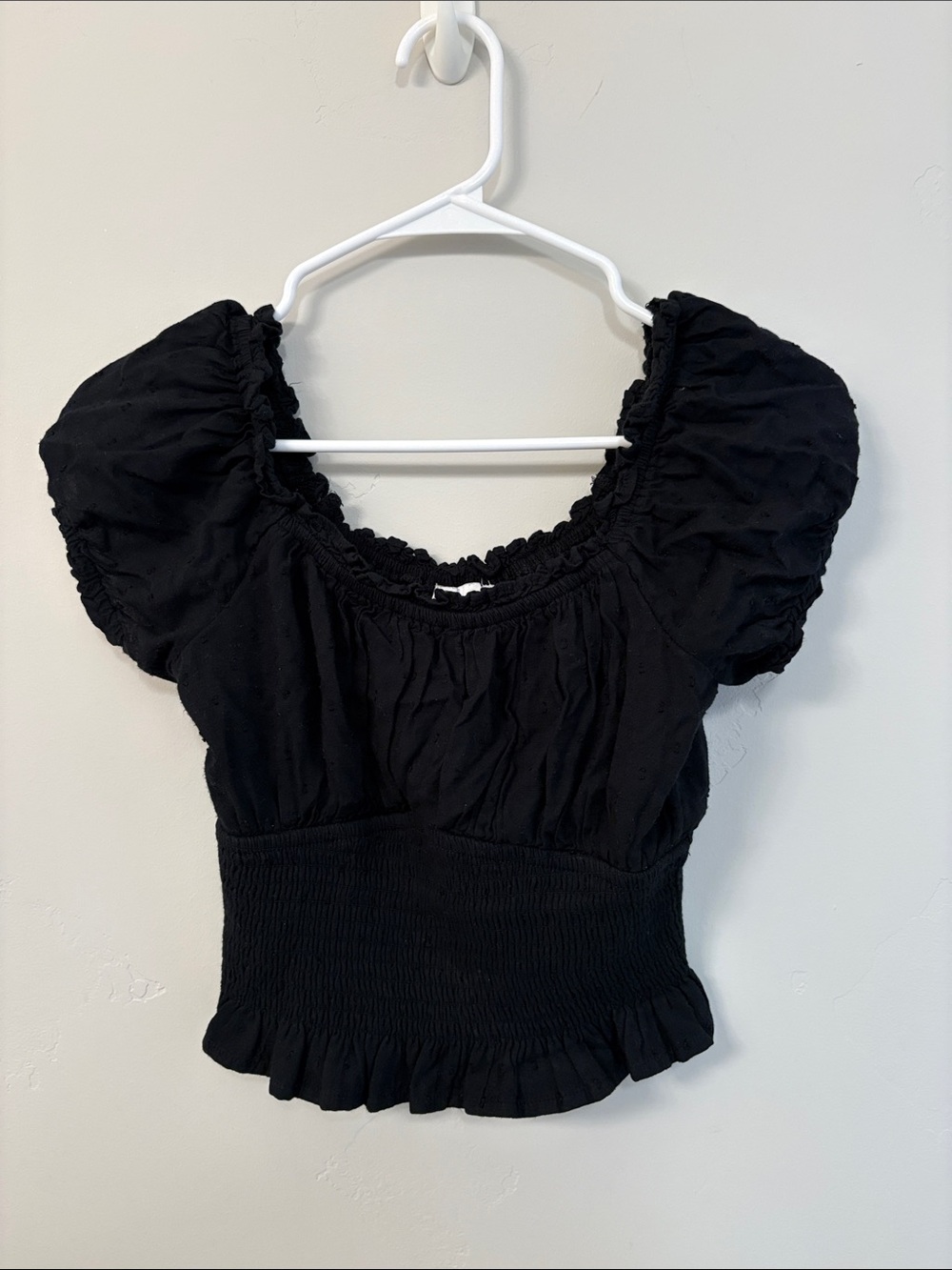 Hollister Black Puff Sleeve Smocked Crop Top